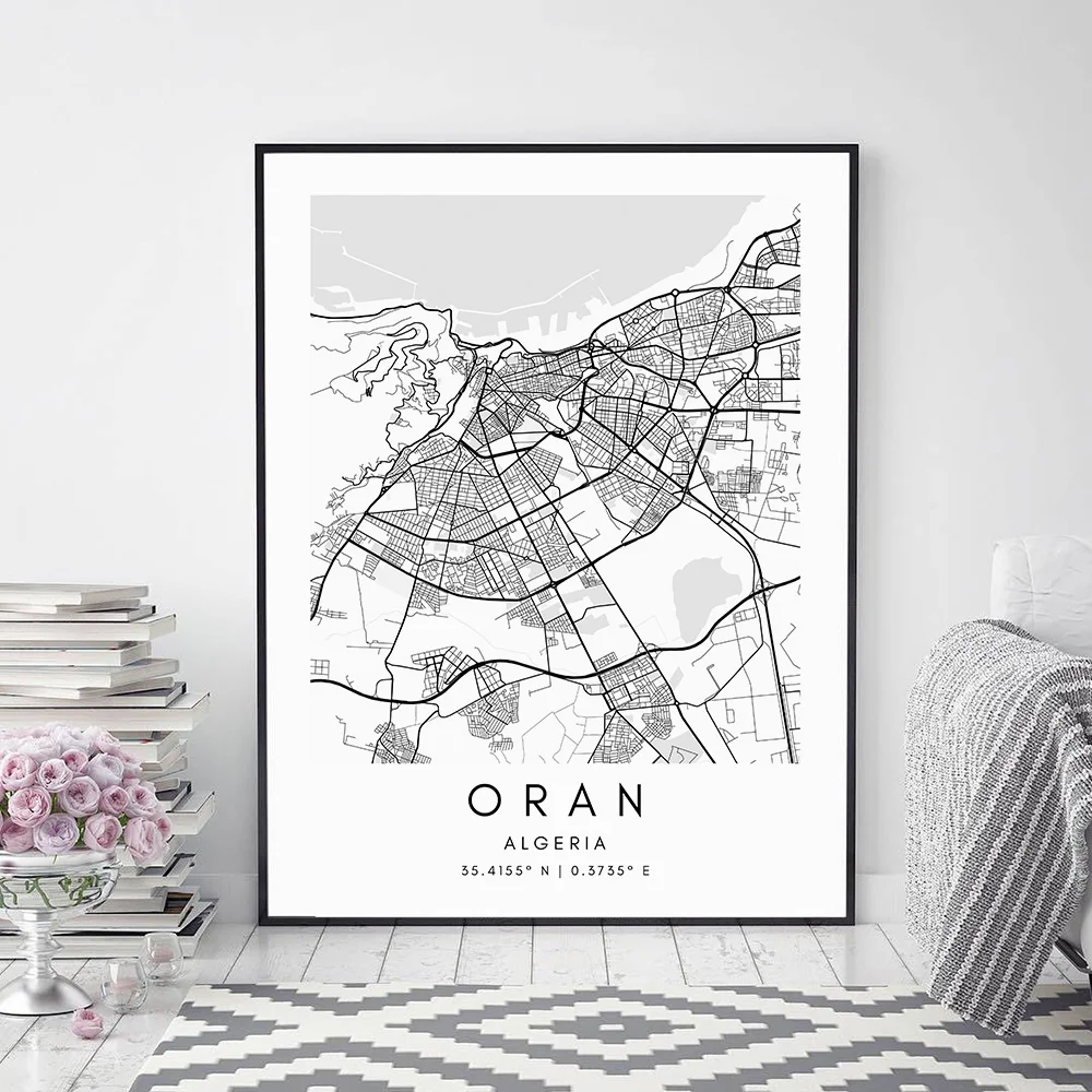 Oran Hometown Map Poster Canvas Painting Custom Any City Map Minimalistic Art Nordic Posters and Prints Living Room Home Decor