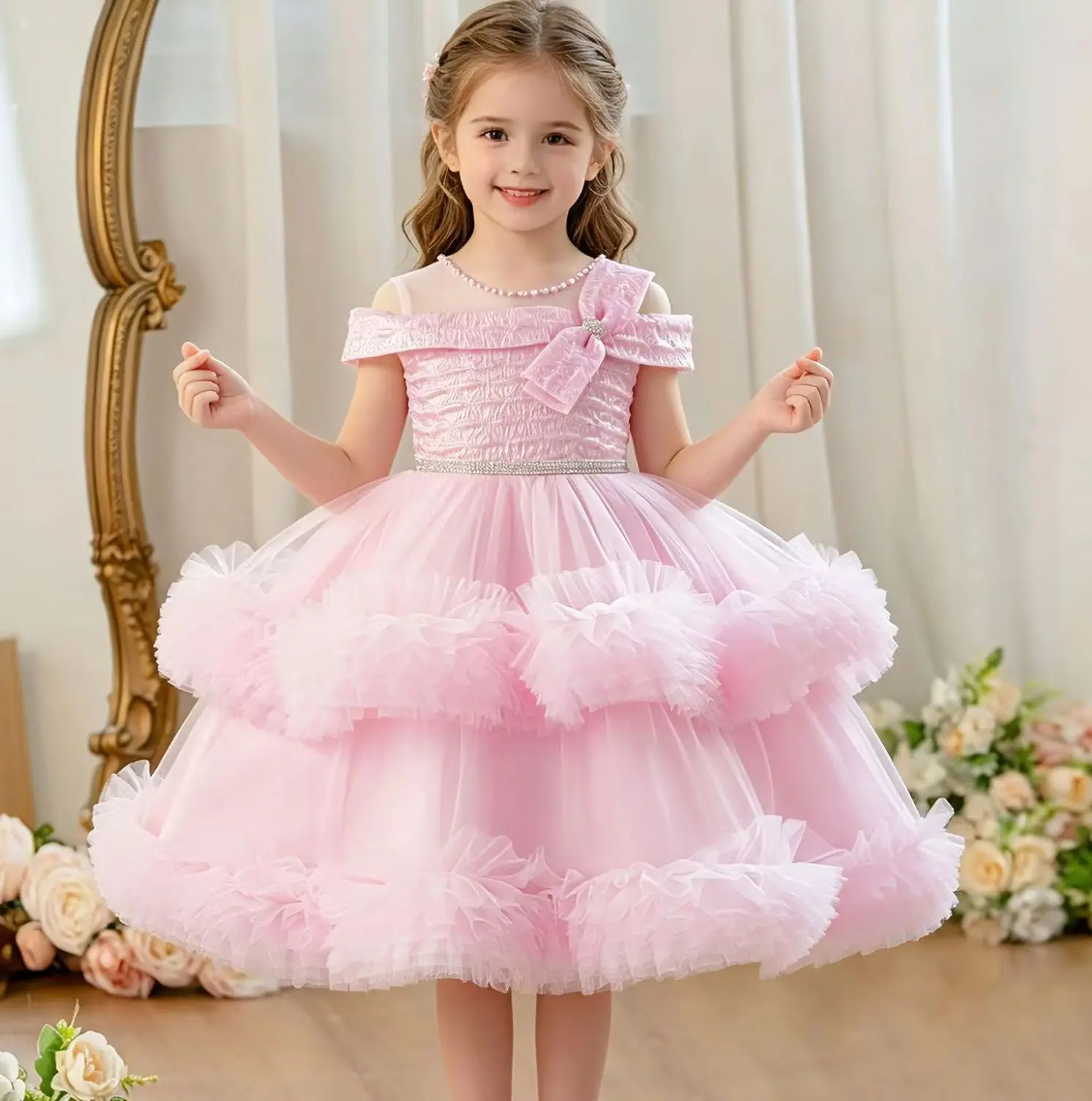 

Princess Girls' Party Dress Girl Ceremonial Dresses Tutu Girly Clothes Ball Gown 3 to 10T