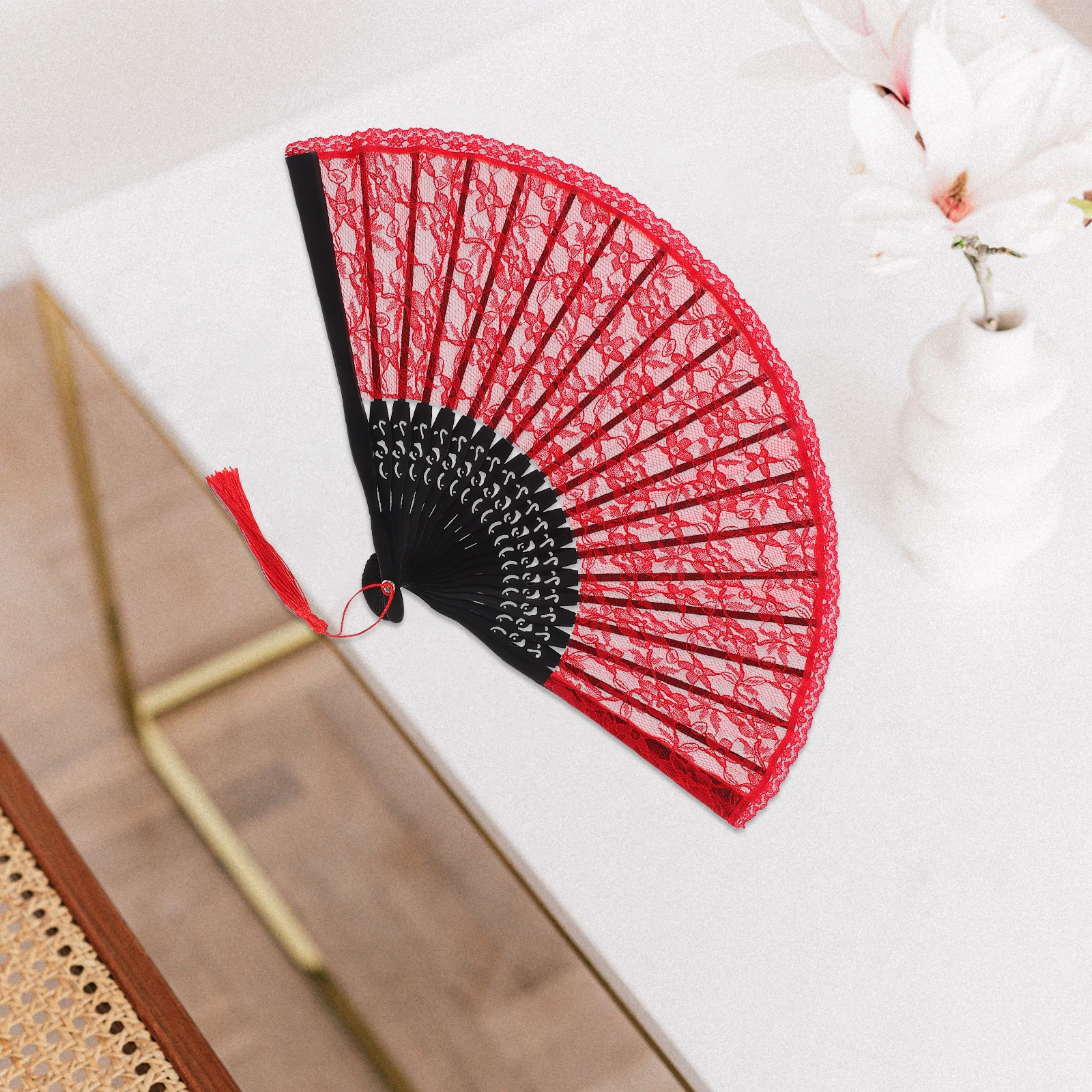 

Double Layer Lace Folding Hand For Wedding Vintage Style Decorative Fan Music Festival Party Dancing Prop Lightweight Portable