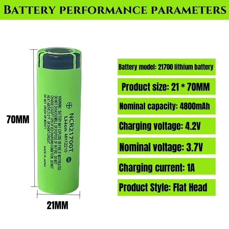 1-12pcs KEPAH NCR 21700T Li-ion 4800mah Rechargeable Battery 3.7V 5C discharge High Power batteries For High-power Appliances