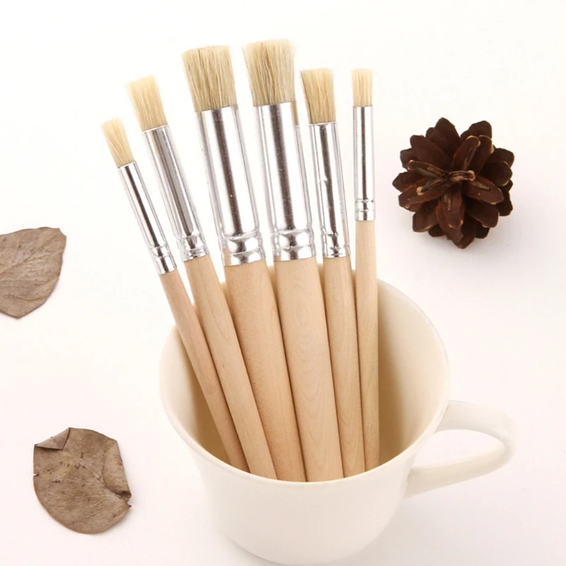 6 Pcs Premium Stencil Paint Brush Acrylic Paint Brush Set Wood Handle Brush Painting Drawing Supplies Pro Paint Brush