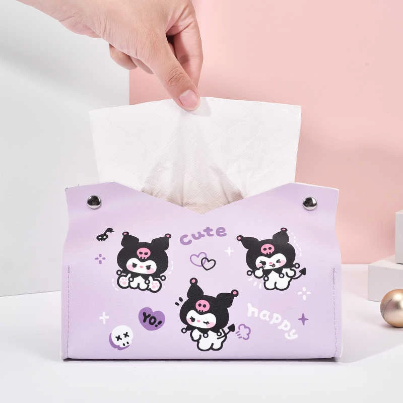 

Sanrio Kuromi Girl Heart Cinnamoroll Коробка для салфеток Мультяшный набор Коробка для салфеток с котом из искусственной кожи Спальня Гостиная Коробки для хранения автомобиля