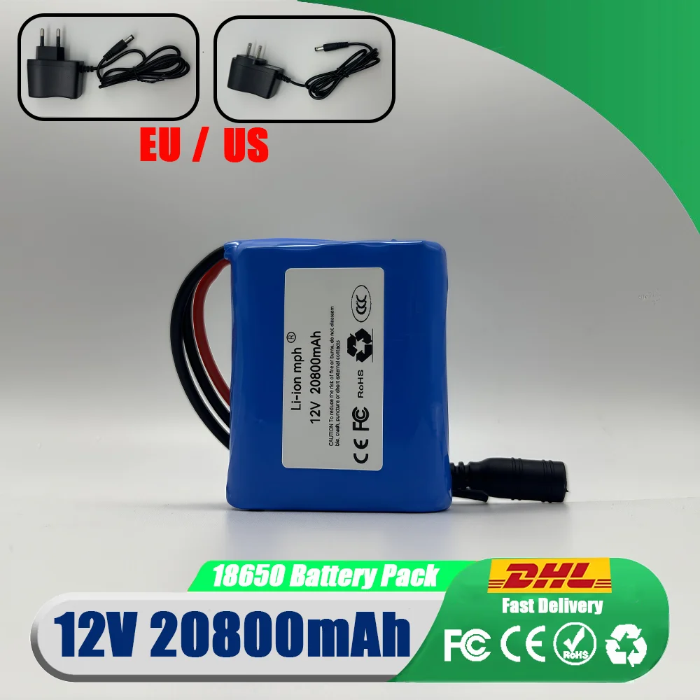 

100% New12V 20800mAh 3S1P Protection Plate12V 20.8Ah Battery Pack 18650 Lithium ion 12.6V DC Super Rechargeable Battery+Charger