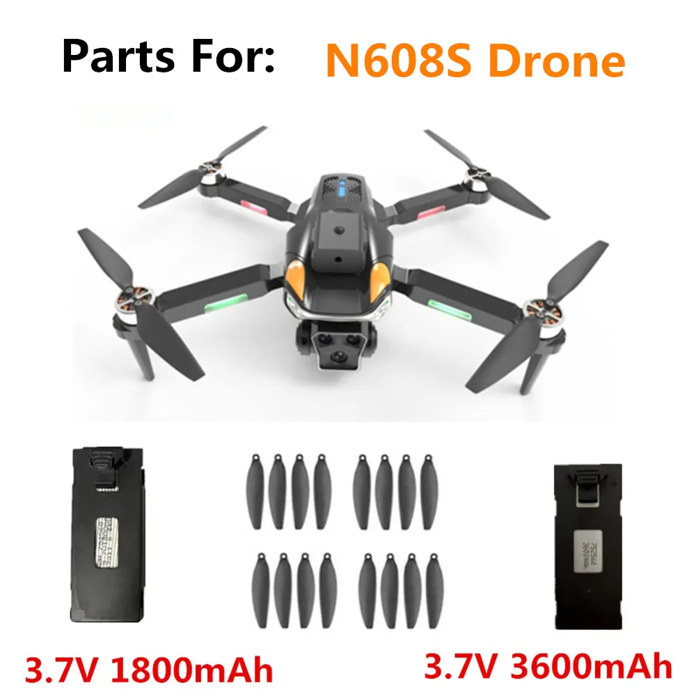 N608S Drone Battery Accessories, 3.7V, 1800mAh, 3600mAh, Lâmina de hélice, Peças sobressalentes