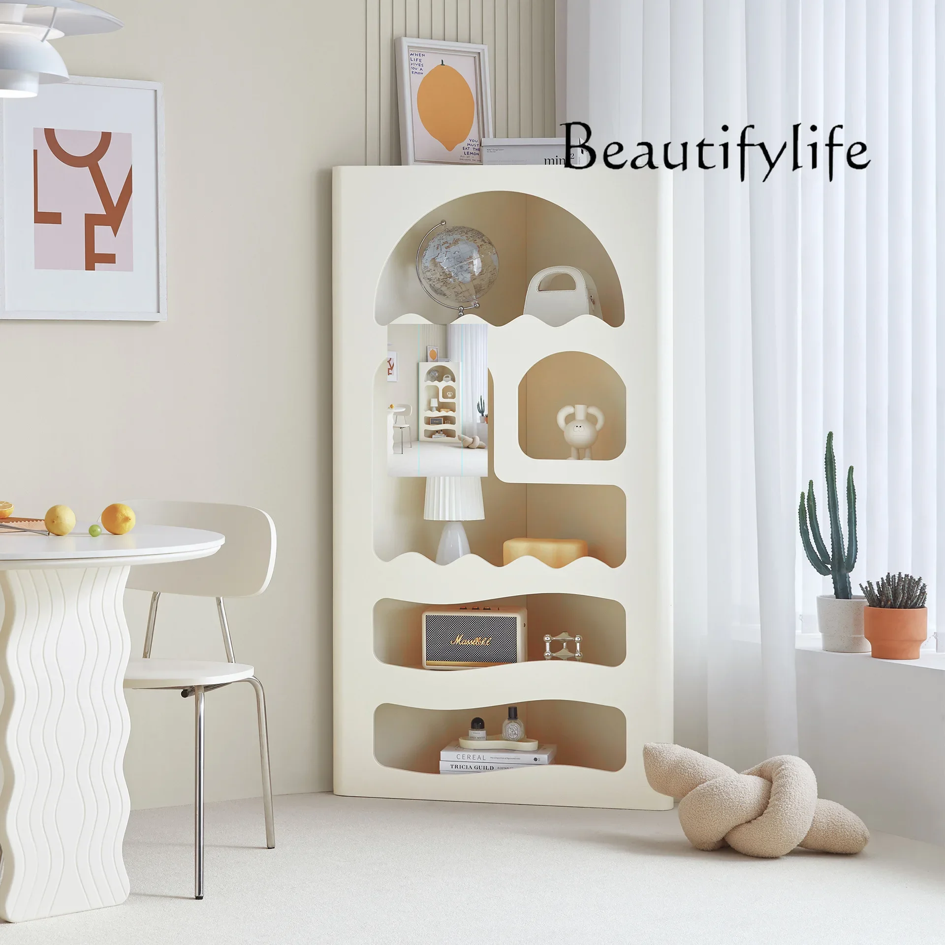 X35 Cream Wind Storage Locker Modern Simple Corner Shelf Creative Living Room Cave Decoration Cabinet