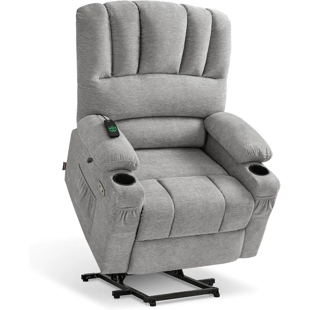 

Grey Recliner Chair with Heat, Massage, USB & Type-C Ports, Cup Holders for Elderly Comfort
