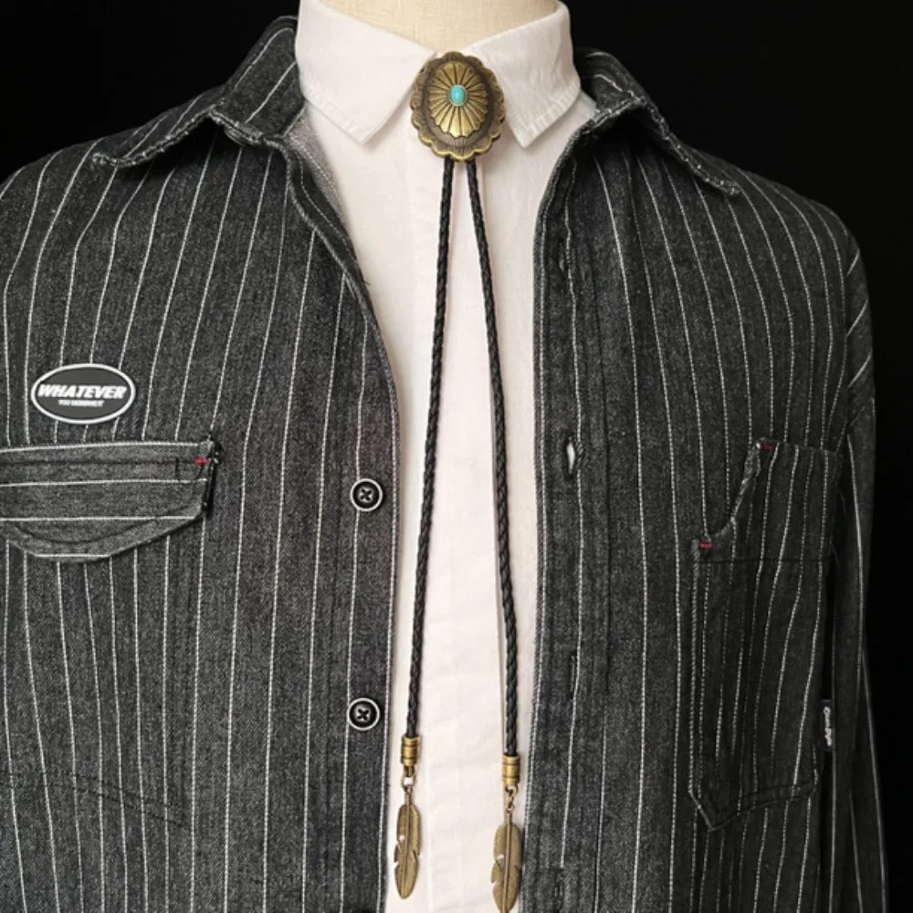 PU Woven Rope Indian Western Cowboys Bolo Tie Ethnic Style Western Country Style Turquoise Bolo Tie Sweater Chain Vintage