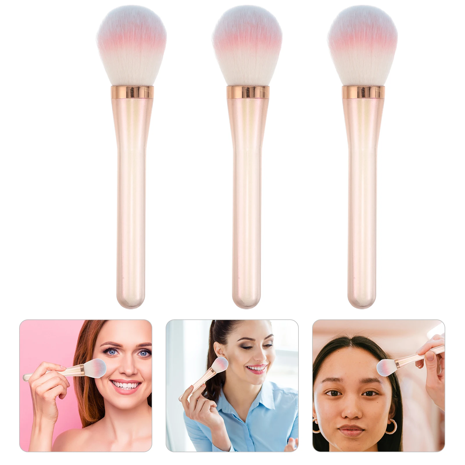 

3pcs Makeup Powder Brush Gradient Color Soft Bristles For Loose Powder Blush Contouring Dual Ended Facial Tool Travel