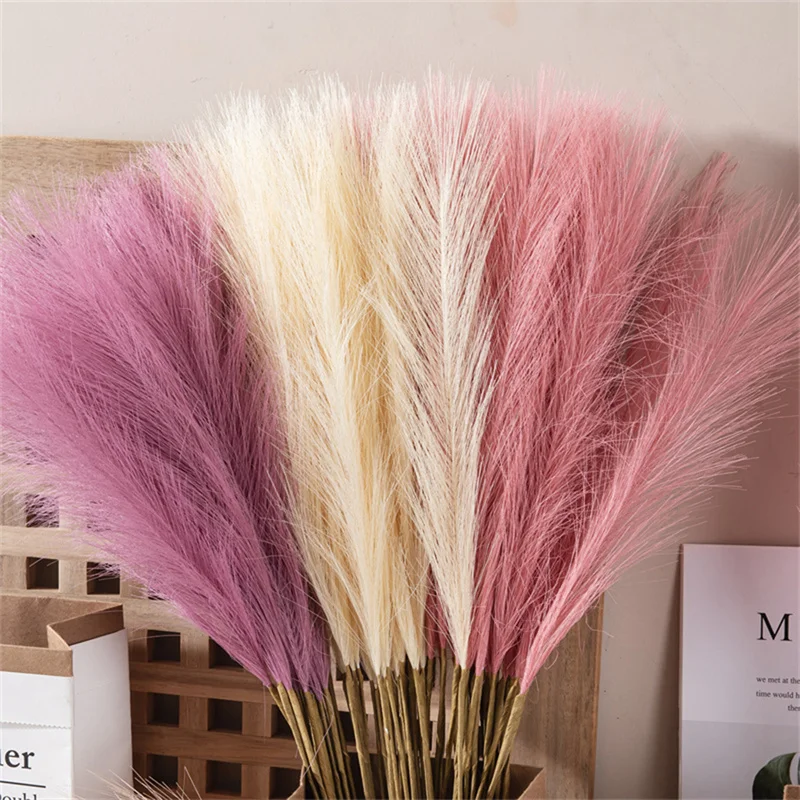 55CM 10PCS Puszysta trawa pampasowa Boho Decor Flower Fake Plant Reed Simulated Wedding Party Home Decoration Sztuczne kwiaty