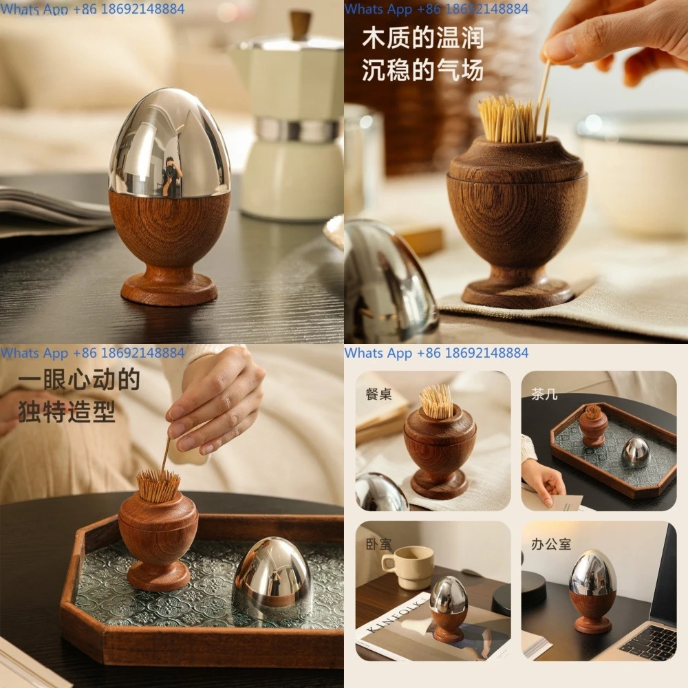 Oval Toothpick Holder Luxury Wooden Storage Box for Home Use Ebony Design