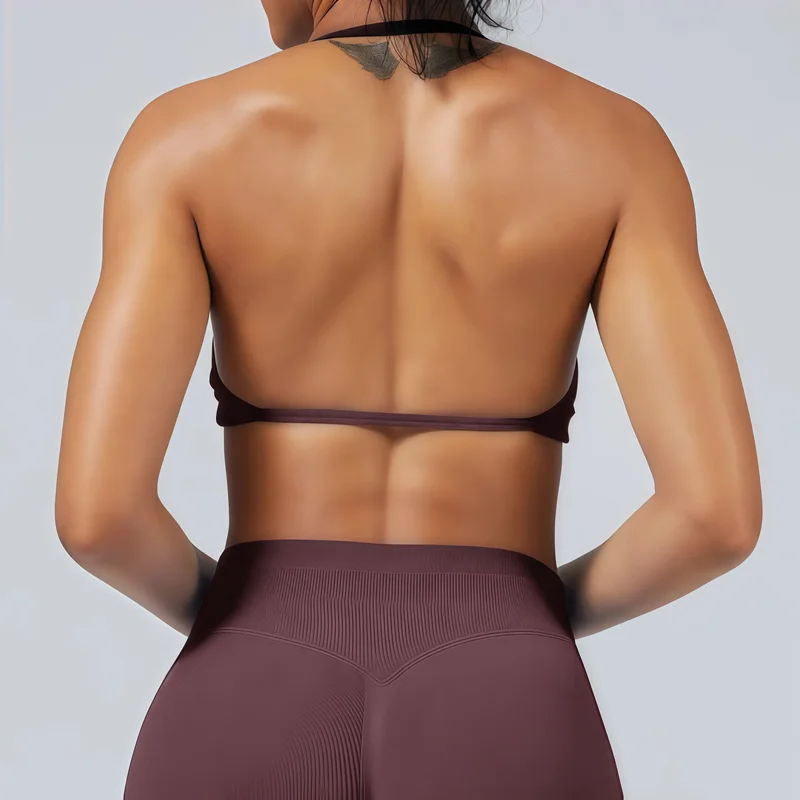Women Seamless Halter Thin Strap Sports Bra Scrunch Push Up High Support Yoga Tank Quick Dry Running Gym Daily Fitness Tops