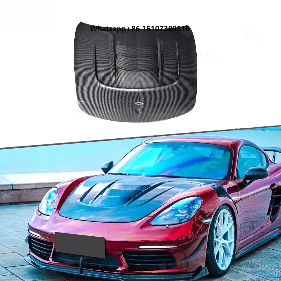 

High Quality 718 Dry Carbon Fiber Front Engine Hood Bonnet Vented for 718 2016-2020 Body Kit Car Accessories