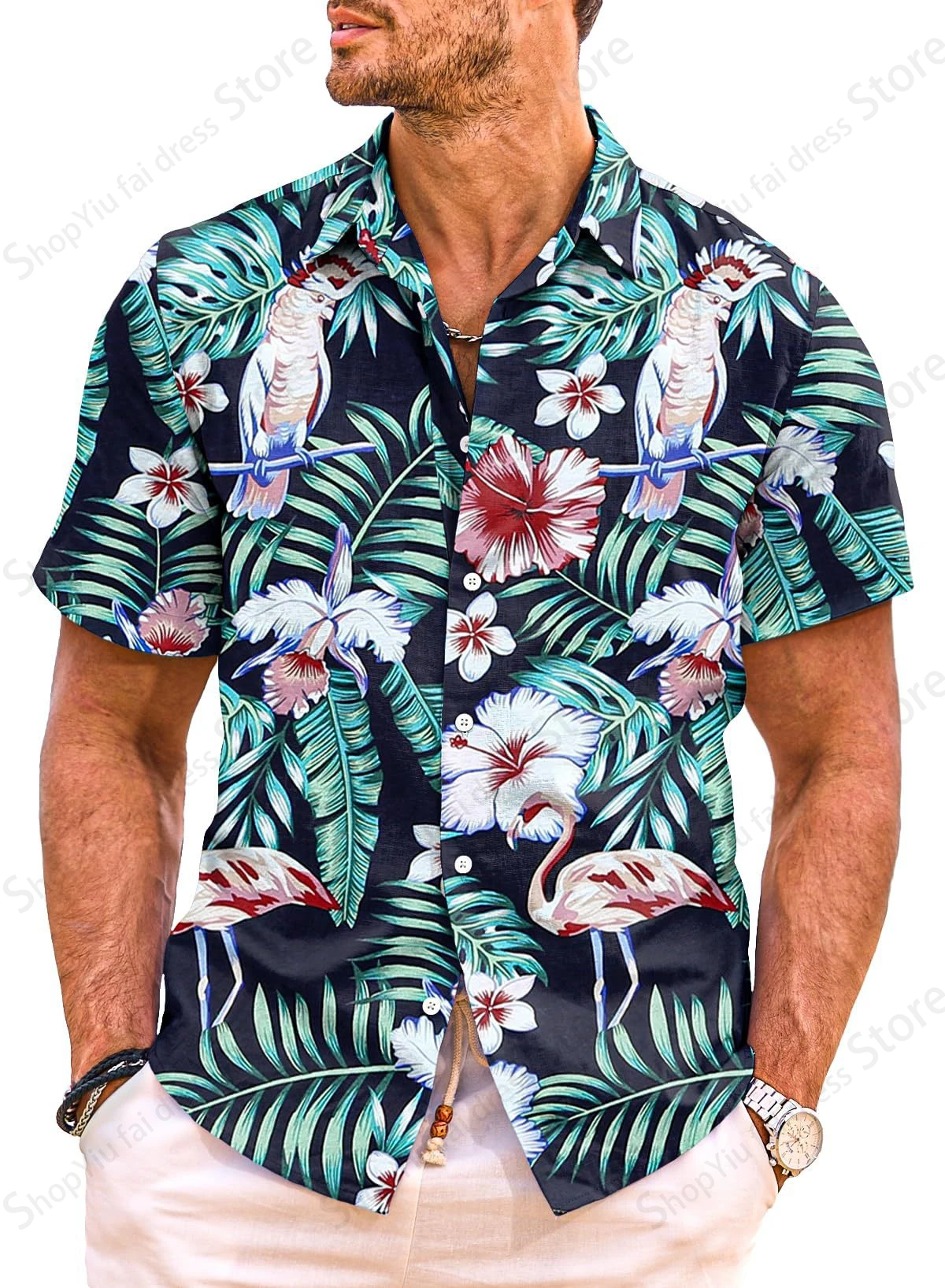 قميص هاواي بطبعة ثلاثية الأبعاد لشجرة جوز الهند للرجال ، قمصان كاجوال بأكمام قصيرة ، أزياء العطلة الصيفية