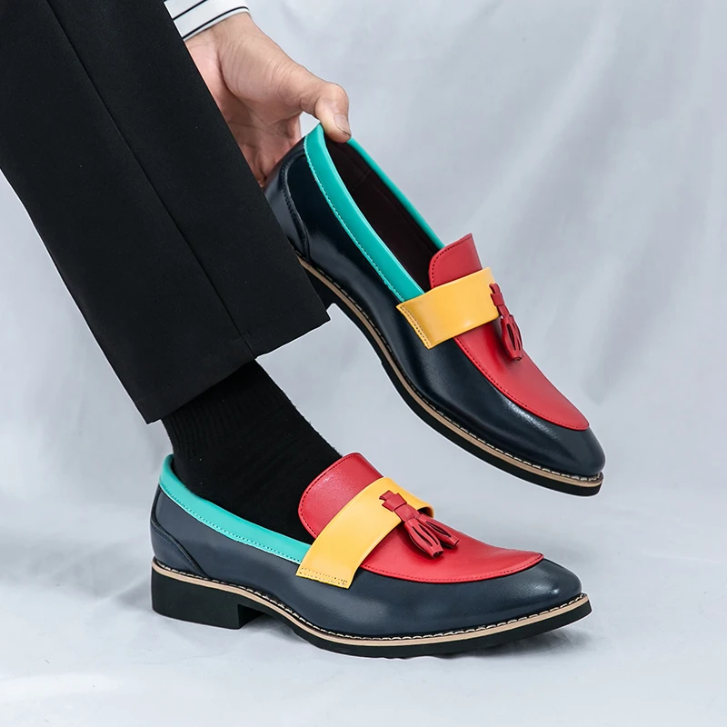 أحذية سعيدة عصرية متطابقة الألوان للرجال أحذية جلدية بريطانية صغيرة بشراشيب مصفف شعر مدبب دفع قبالة 48 مقاس كبير #3