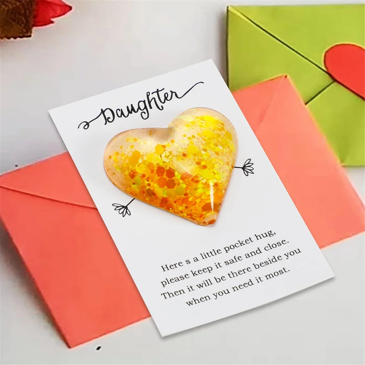 Father'S Day Gifts From Daughter Yellow Glass Heart Pocket Hug Token Gift Card, Memorial Keepsake Gifts for Mother'S