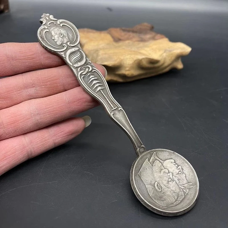 Antique miscellaneous items, folk collection, double-headed relief gilded silver , vintage copper spoon, movie props, vinta