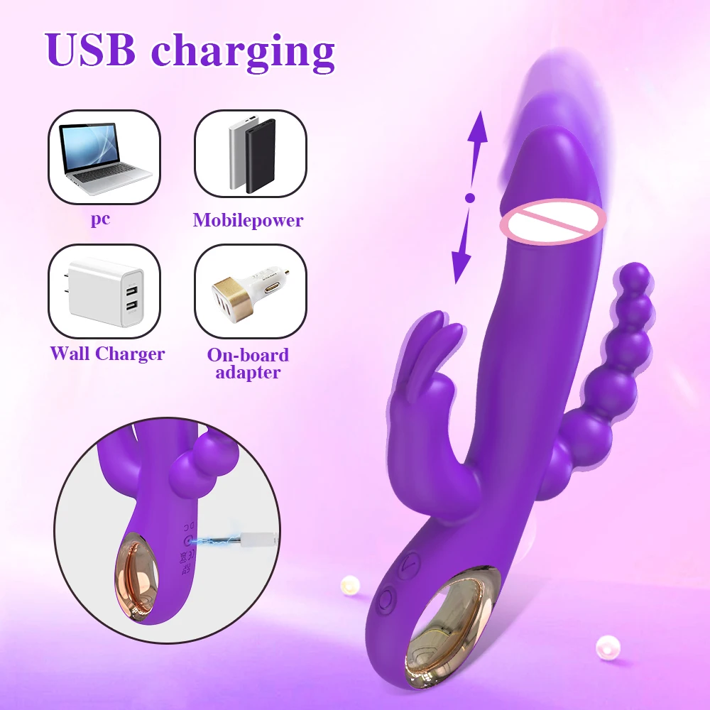 Rabbit Thrusting Vibrator for Woman 3 in 1 G Spot Clitoris Stimulator Vagina Massager Female Masturbator Backyard Anal Sex Toy