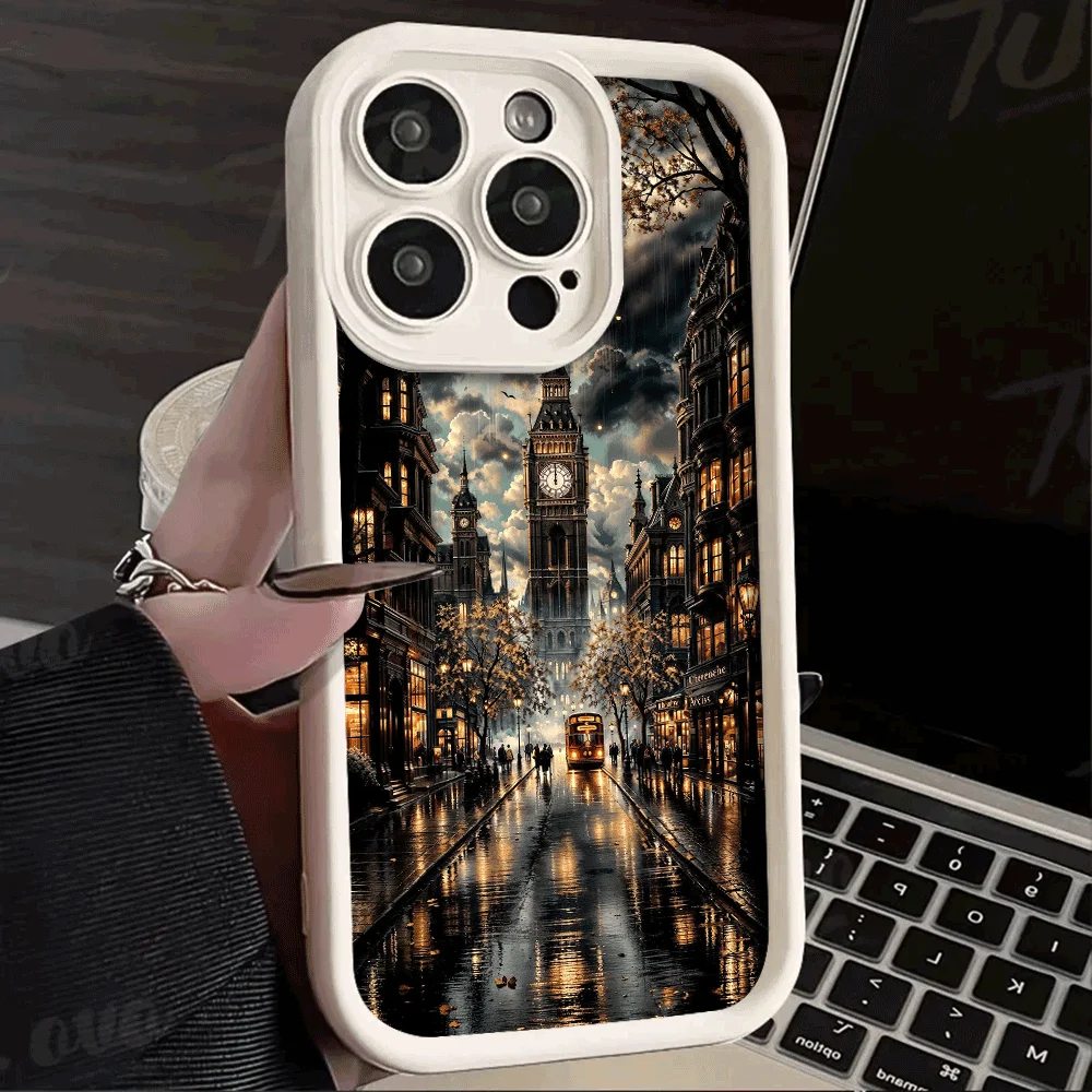 Beautiful Street Night View Silicone Phone Case for iPhone 16 Cases iPhone 15 14 13 12 11 Pro Max XS X XR Mini Anti-fall Cover