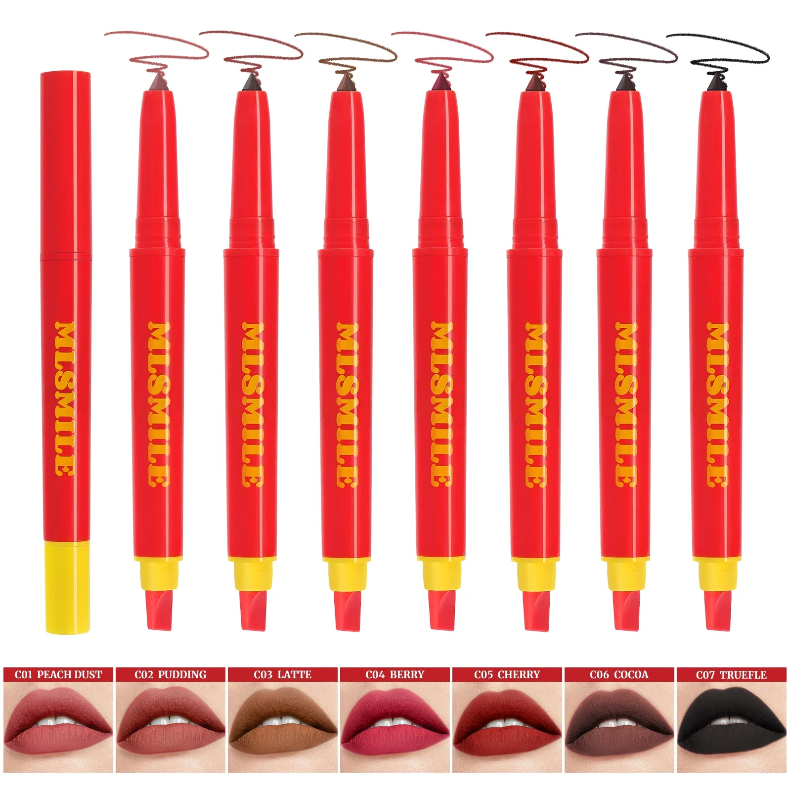 Long Lasting Lip Liner Pen Automatic 2 In 1 Double Head Silicone Brush Waterproof Smudge Proof Silky Lipstick Makeup