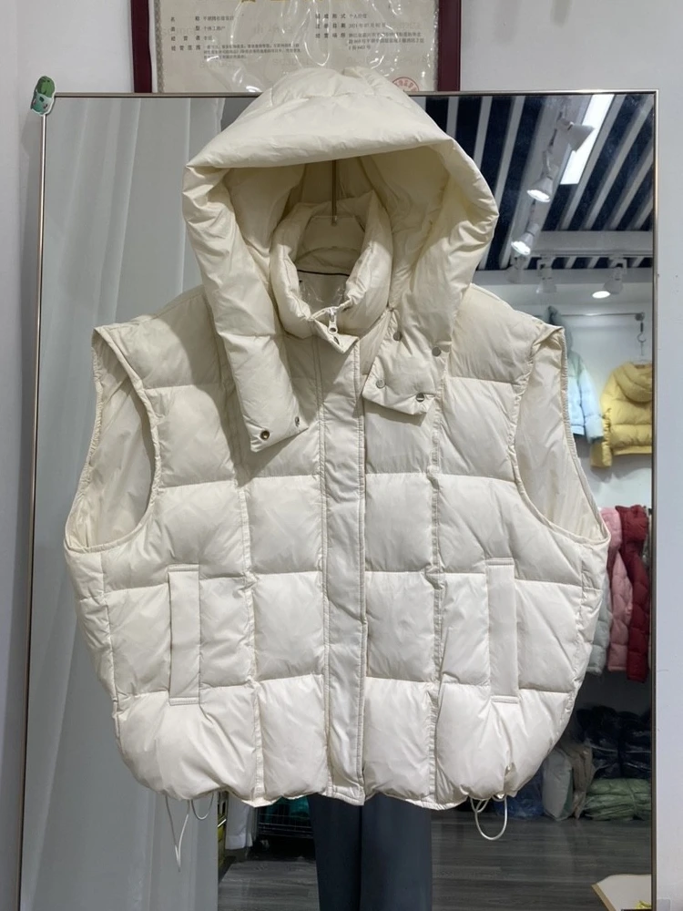 Chaleco sin mangas con capucha para mujer, chaqueta cálida de plumón, abrigo de alta calidad, color verde, estilo coreano, invierno, 2023