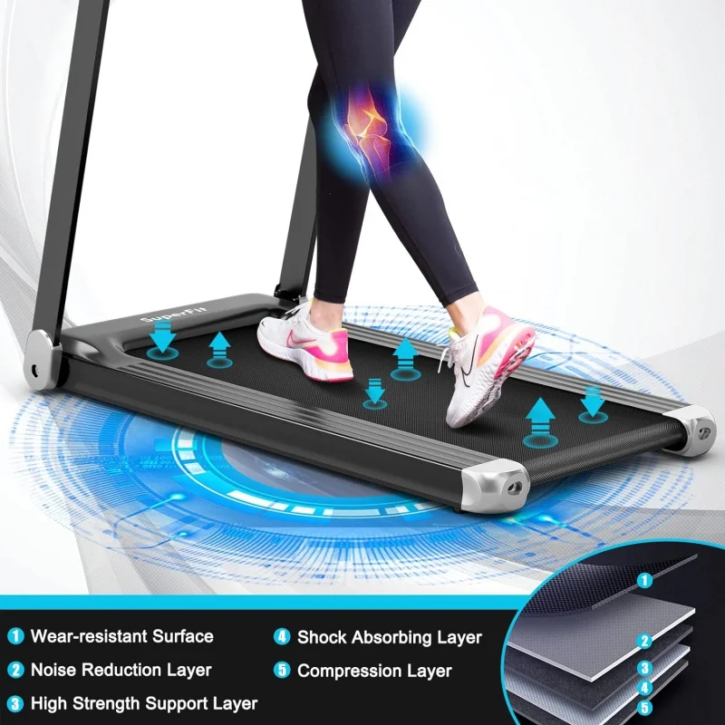 GYMAX Folding Treadmill, Smart APP Control Running Machine, LED Monitor & Adjustable Device Holder, Portable Treadmill for H