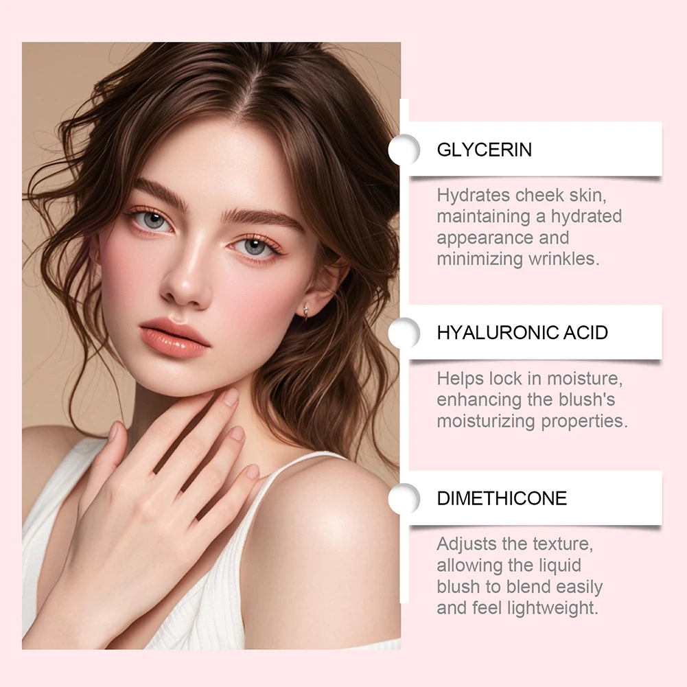 Natural Liquid Blush Makeup Cream Dewy Finish Hydrating Seamless Finish Buildable Color Elegance Youthful-Look Natural Beauty