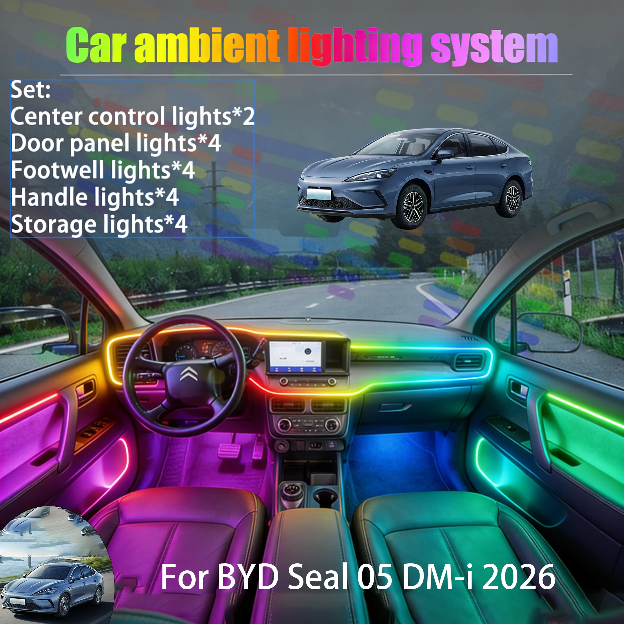 

For BYD Seal 05 DM-i 2026 2/18 in 1 Car ambient lighting Led trunk interior led lights USB RGB Ensemble Streamer Auto Parts