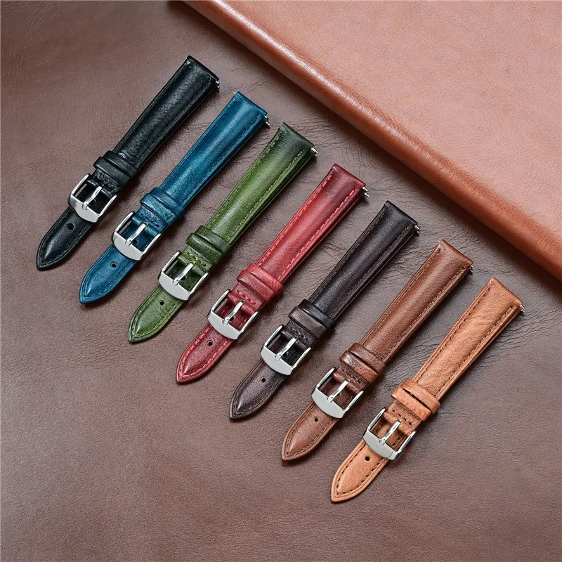 Echtes Leder-Uhrenarmband, 16 mm, 18 mm, 20 mm, 22 mm, 24 mm, für Herren und Damen, Retro-Ölwachs-Rindsleder, Schnellverschluss, wasserdichtes Uhrenarmband
