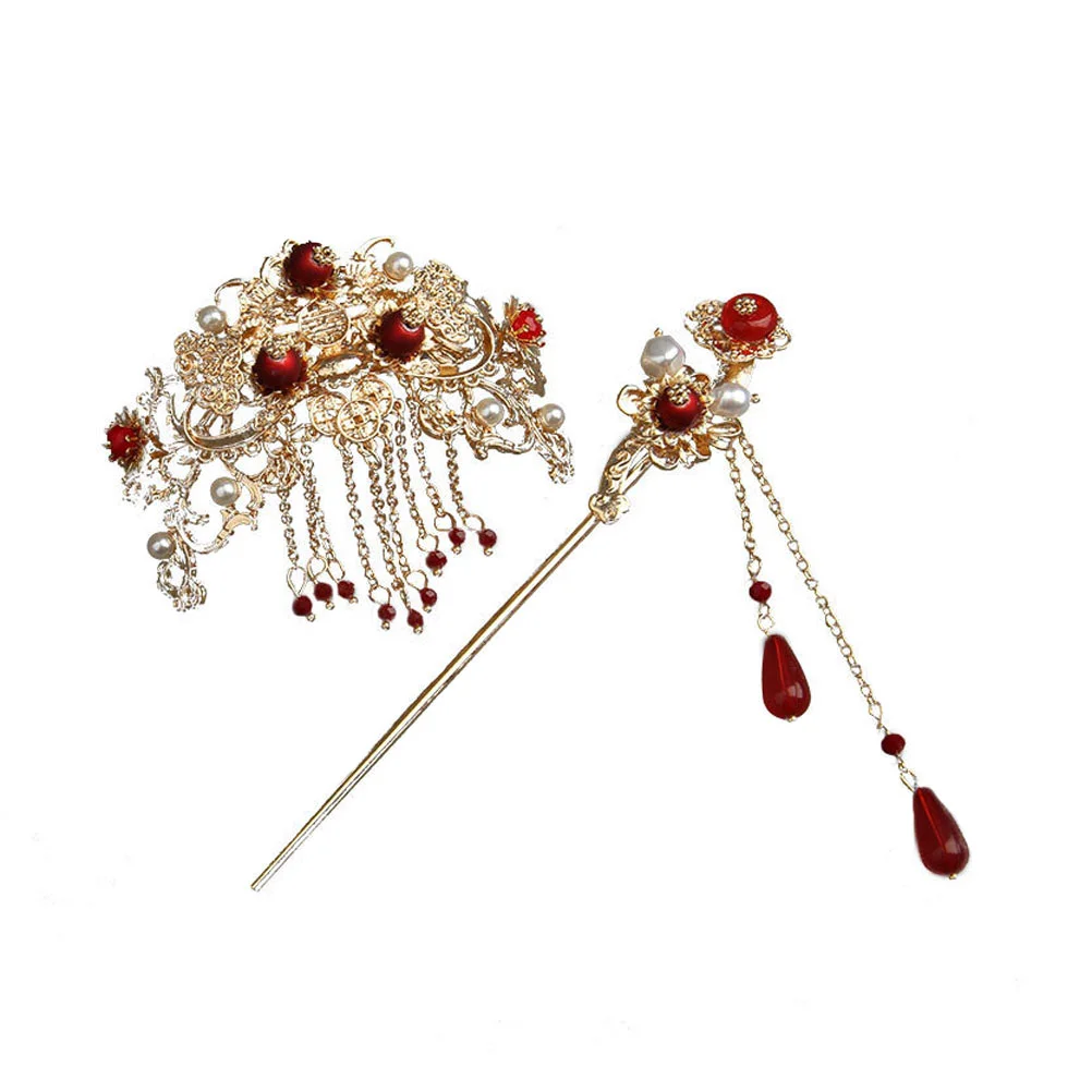 

2 Pcs Tassel Hair Clip Forks Clips Sticks Hairpin Pearl Pins Bead Chinese Clasp Jewelry