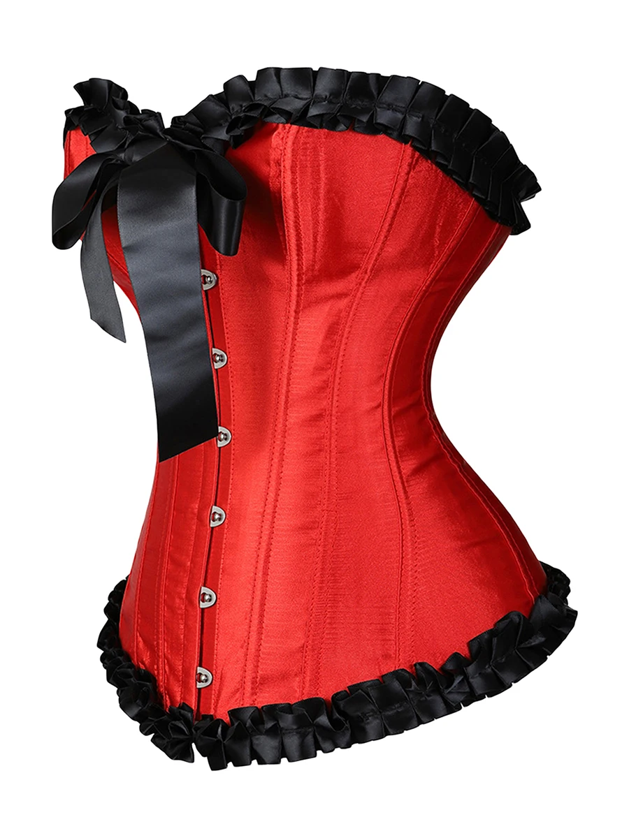 Women s  Corset Tube Tops Contrasr Color Ruffled Front Bow Central Clasp Low Cut Strapless Bandeau