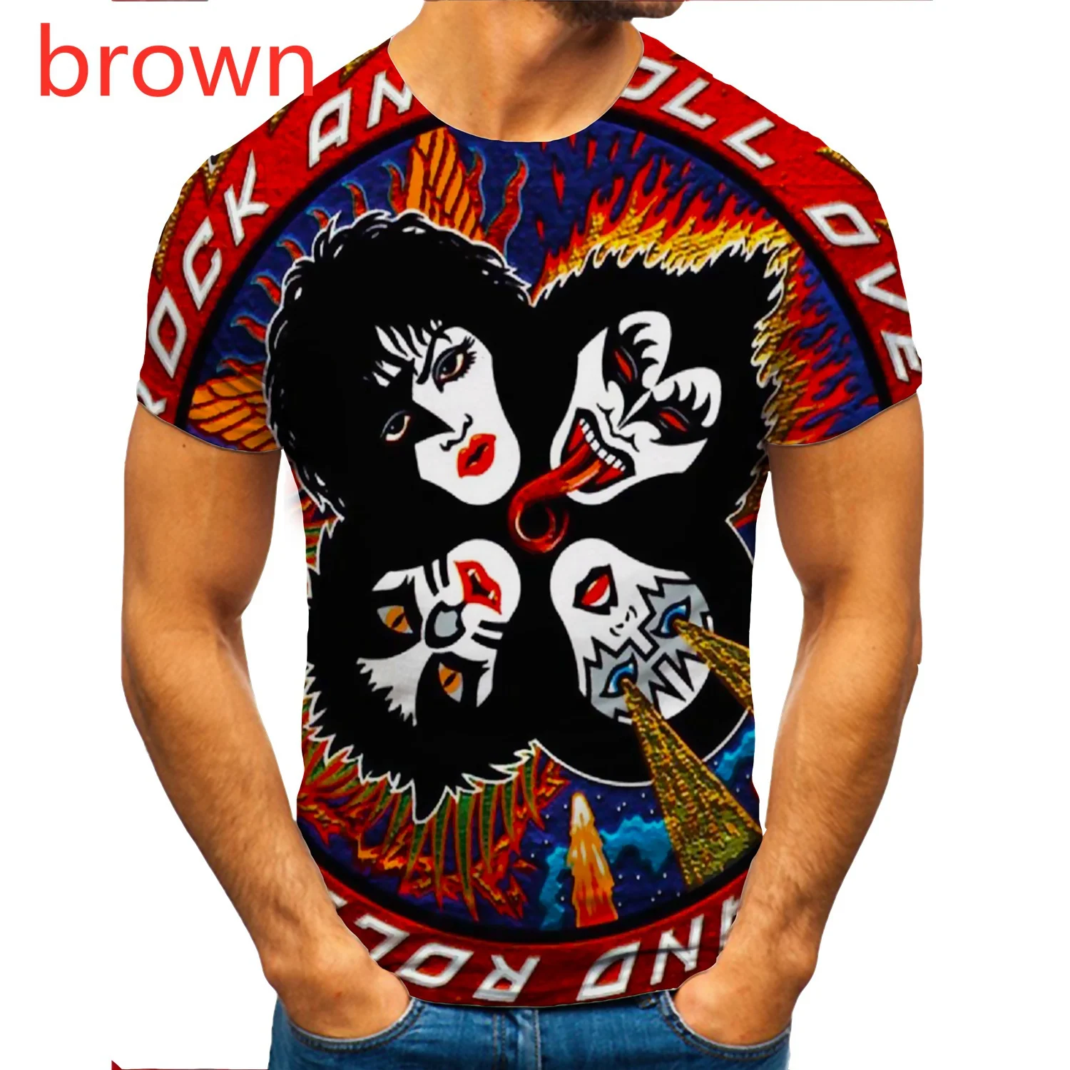 2023 Newest Summer Men T-Shirt Fashion Music KISS Band Short Sleeve Round Neck Shirt Hip Hop Rock Funny 3D Print Casual Top Y2k