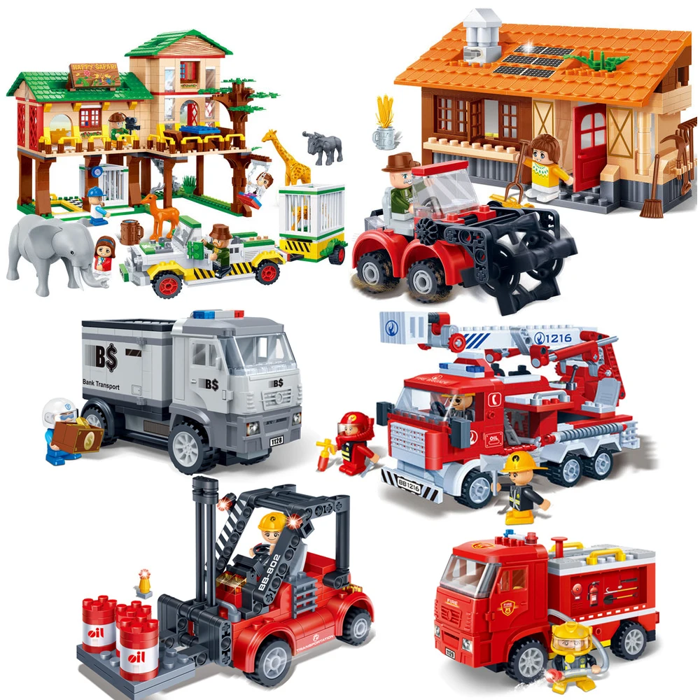 

Fire Truck City Farm Zoo Toy Building Blocks Animals Figures Transport Car Bricks Fire Truck Toys for Children Gifts