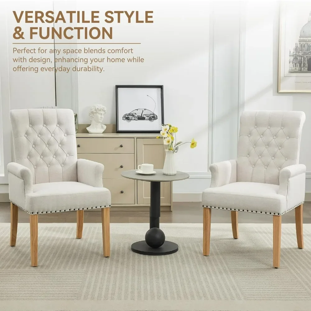 

Accent Armchair with Solid Wood Leg and Nailhead Trim Dining Chair with Arms, Upholstered Tufted High Back Dining Room Chairs