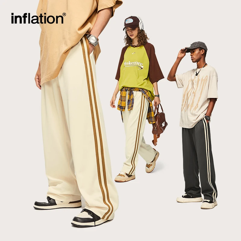 INFLATION Striped Straight Leg Sweatpant Unisex Elastic Waist Track Pants Sportswear