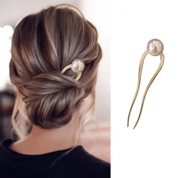 Pearl Hairpins Korean U-shaped Metal Shell Hair Clip Pins Women Girls Hair Sticks Bun…
