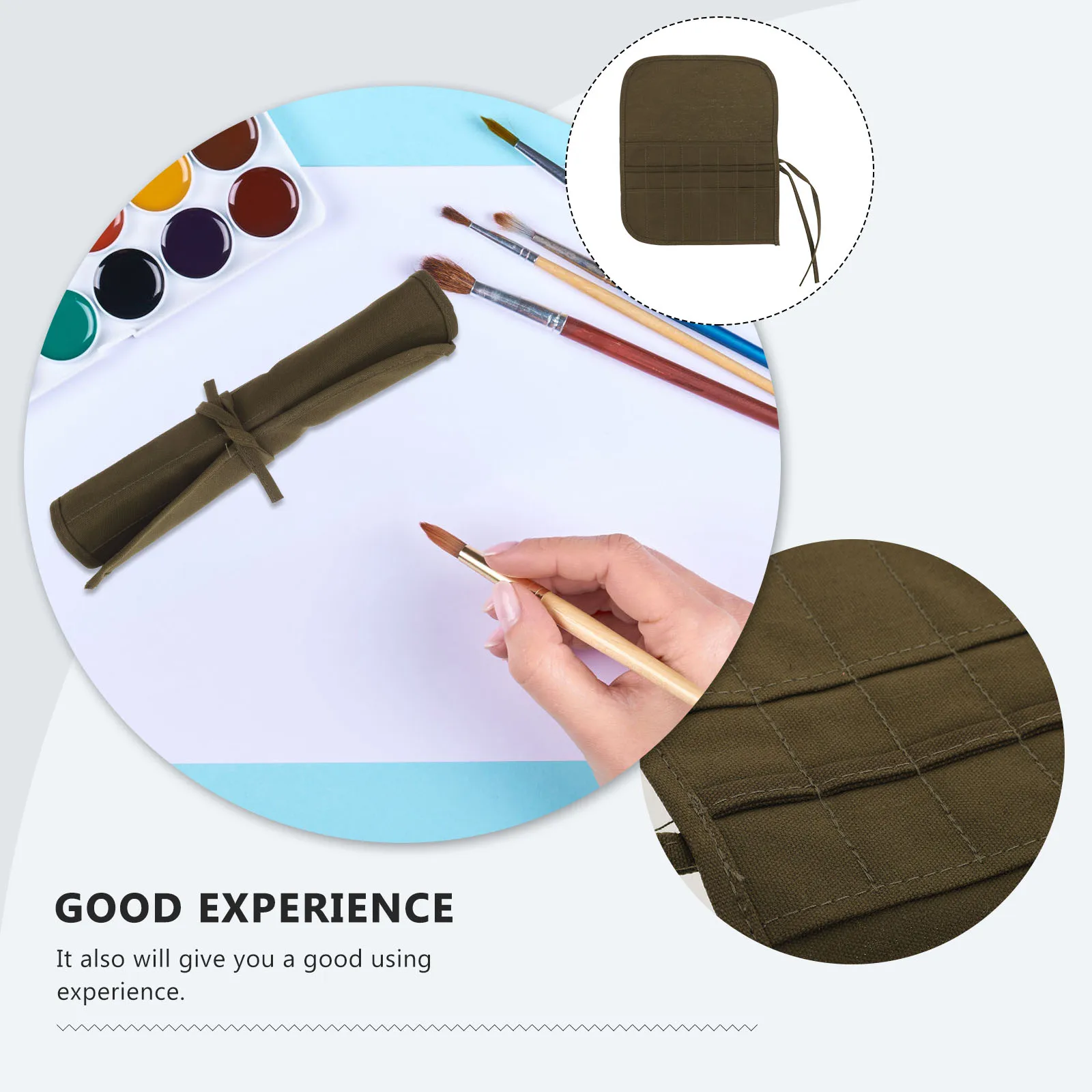 

16 Holes Green Canvas Paintbrush Roll Bag Portable Pencil Case Organizer Storage Painting Brushes Supplies Pen