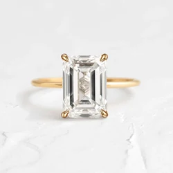 High Quality Emerald Cut 1ct 2ct 3ct Moissanite Solitaire Ring 925 Sterling Silver Engagement Rings for Woman Girl Birthday Gift