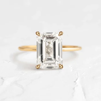 High Quality Emerald Cut 1ct 2ct 3ct Moissanite Solitaire Ring 925 Sterling Silver Wedding Ring for Women Girls Birthday Gift