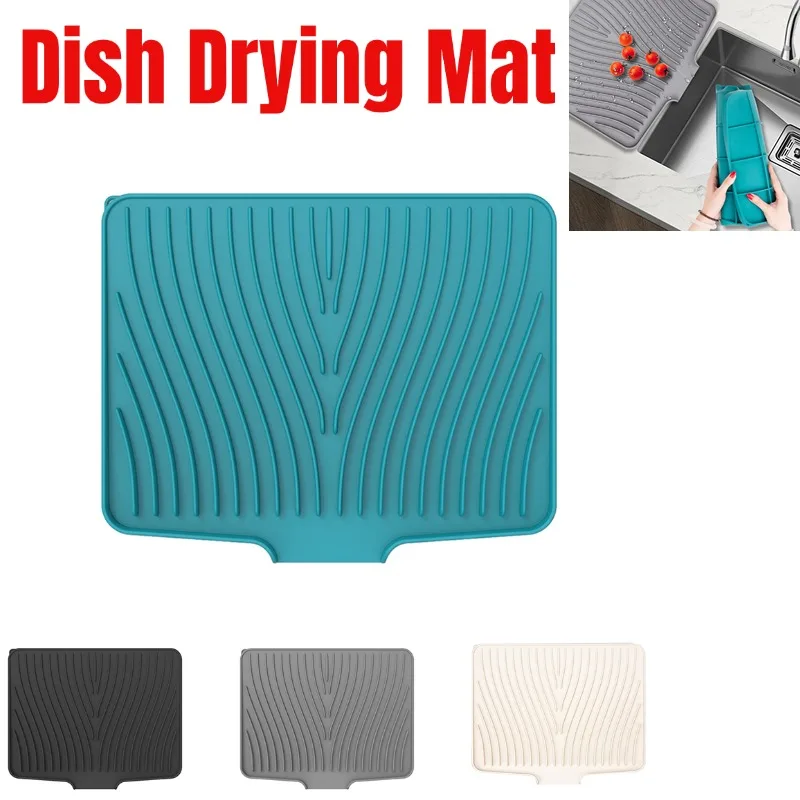 

Dish Drying Mat Silicone 40*33*1.5 Cm Drain Pad Kitchen Pans Tableware Coaster Glasses Home Diversion Opening Slope Drainage Pad