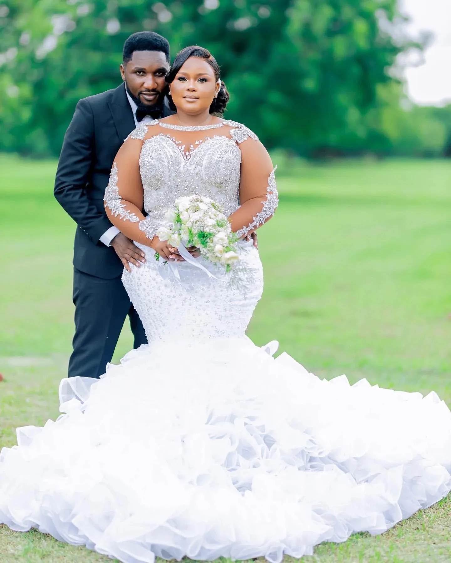 

2025 African Arabic Mermaid Wedding Dress Illusion Neck Beaded Crystals Tiers Organza Bridal Gowns Mariage Vestidos De Noiva