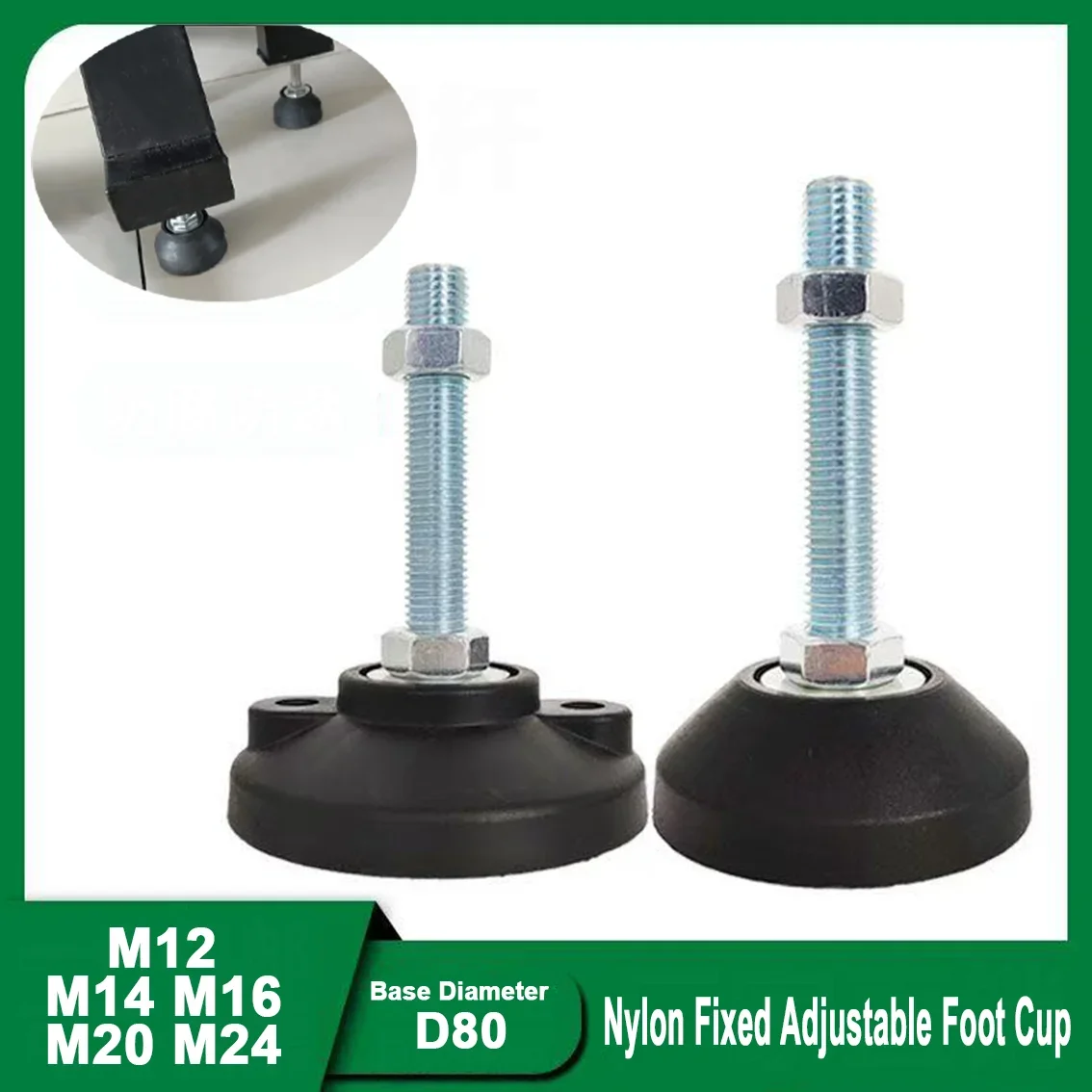 1pcs M12 M14 M16 M20 M24  D80 Nylon Universal Foot Cup Foot Pad Support Foot Fixed Floor Screw Adjustable Foot Cup