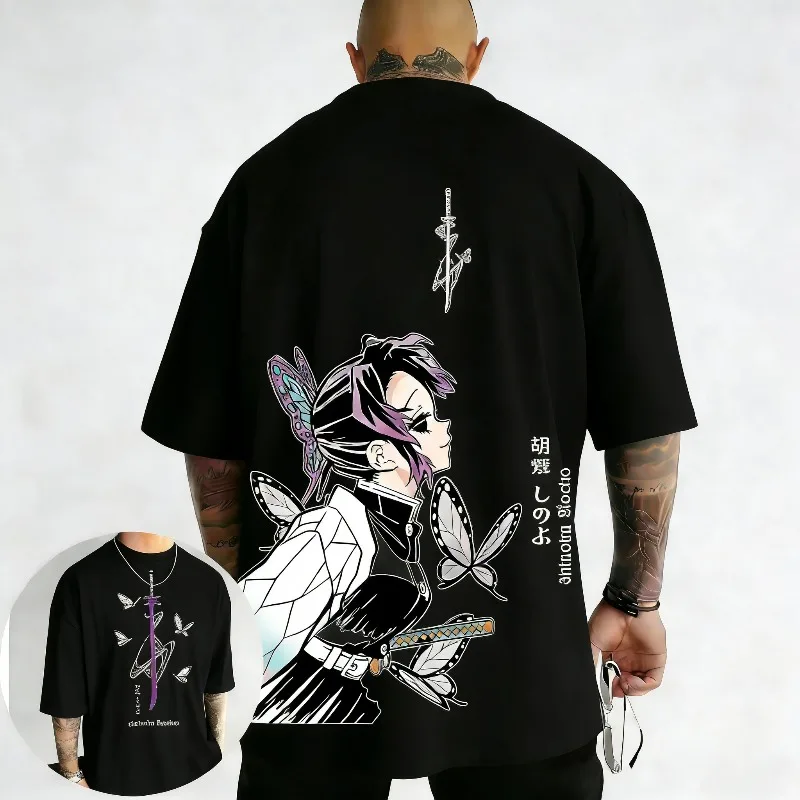 Sommer Herren Damen Demon Slayer Shinobu Anime Bedrucktes T-Shirt Mode Y2K Locker Lässiges Oberteil Harajuku-Stil