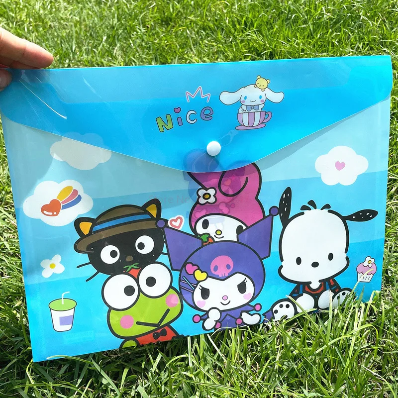 Sanrio nuevo bolso de archivo para estudiantes papelería creativa lindo A4 bolsa con hebilla de dibujos animados carpeta de juego de archivos al por