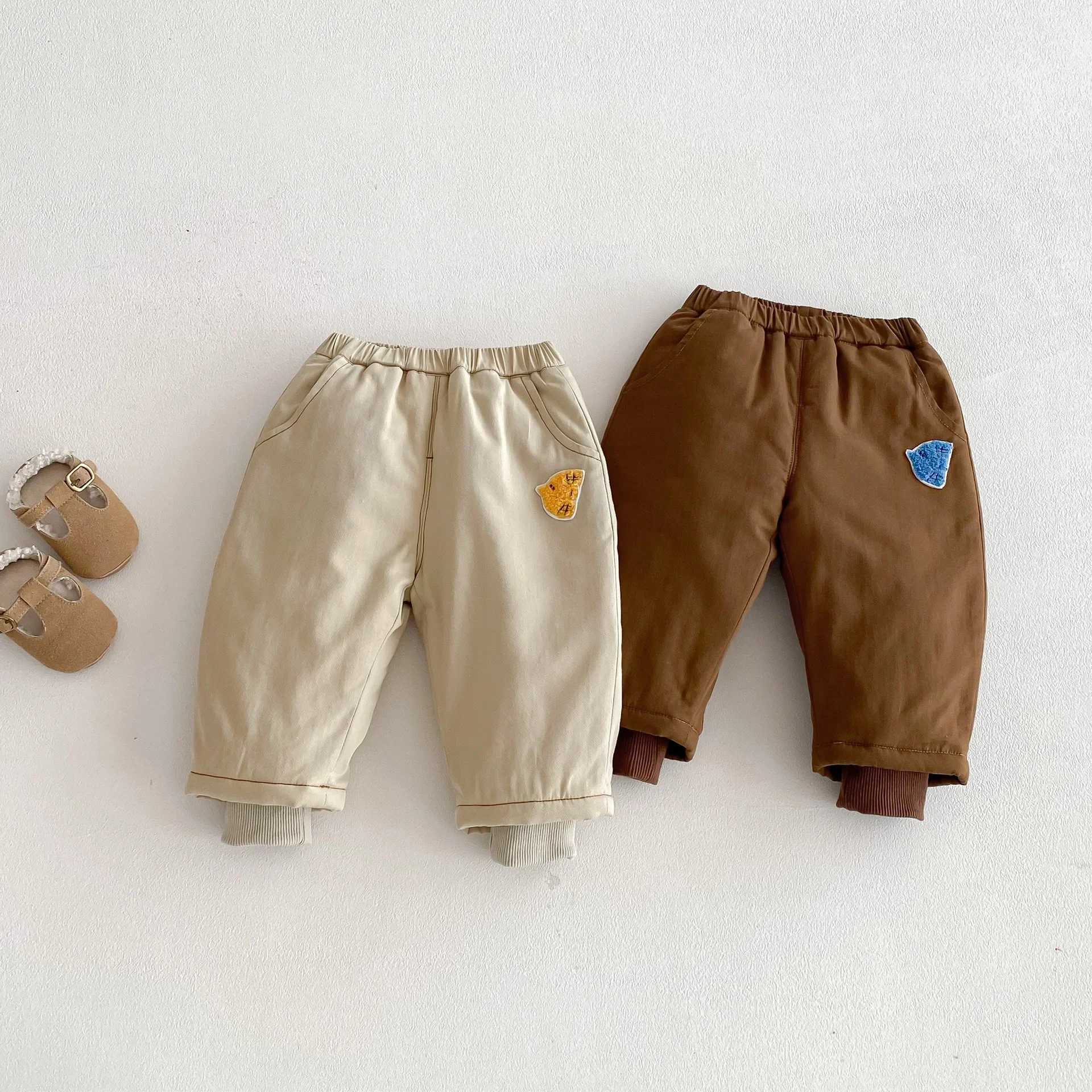 

Winter Kids Cotton Pants Boys Thickened Patch Design Casual Trousers Baby Fashion Sweatpants