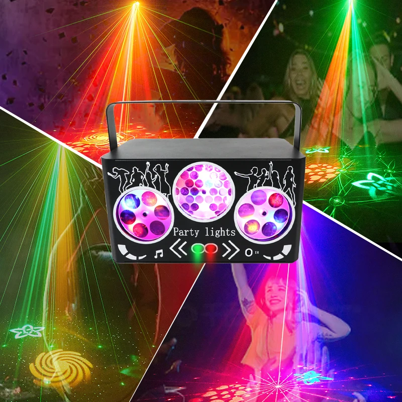 أنماط ضوء المرحلة ديسكو RGB LED DMX الصوت المنشط الليزر دي جي ضوء لحفل زفاف عطلة ديكور داخلي نادي الخفيفة
