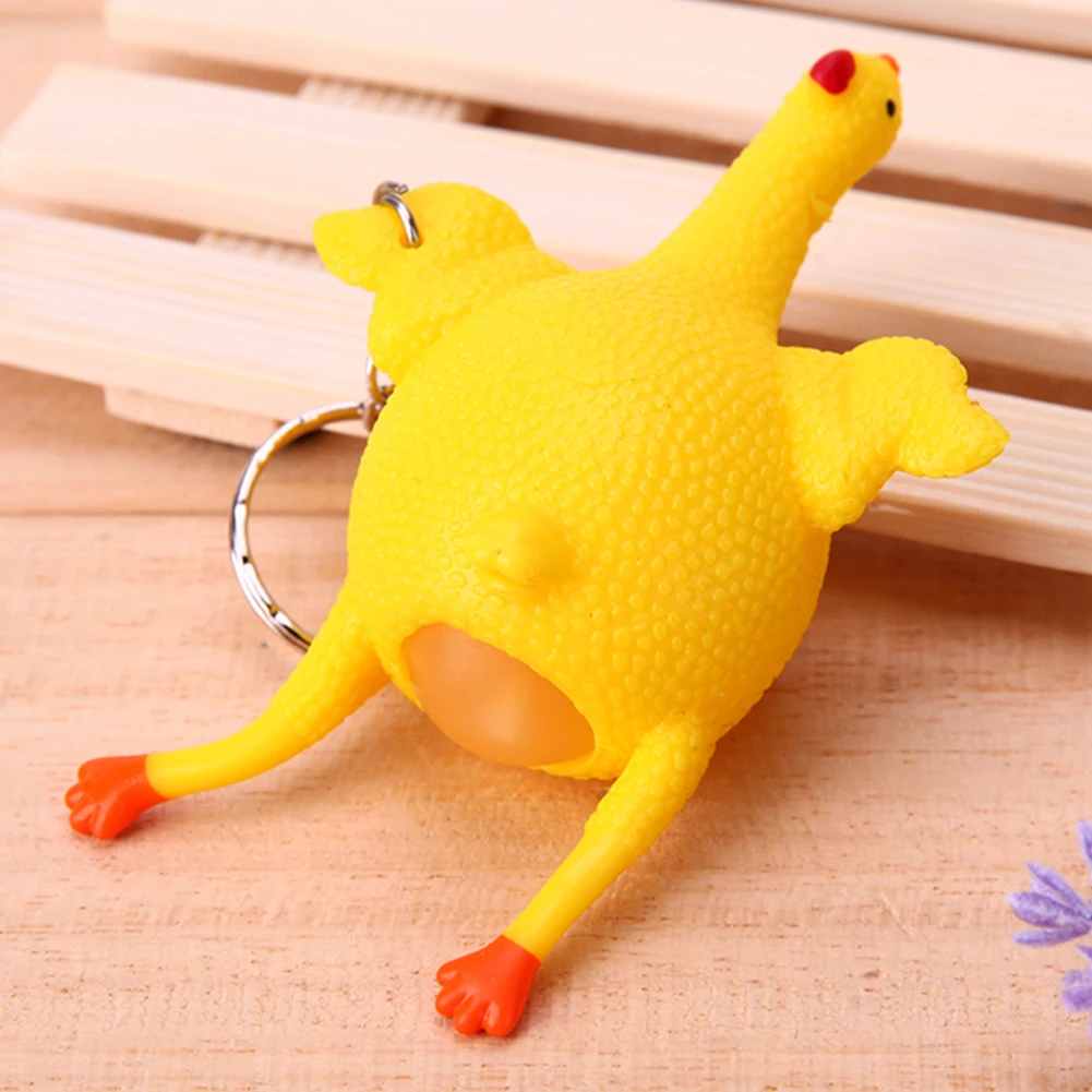 PVC Chicken Laying Egg Key Buckle Portable Chicken Prank Joke Toy Lightweight Elastic Decompression for Children Holiday Gift
