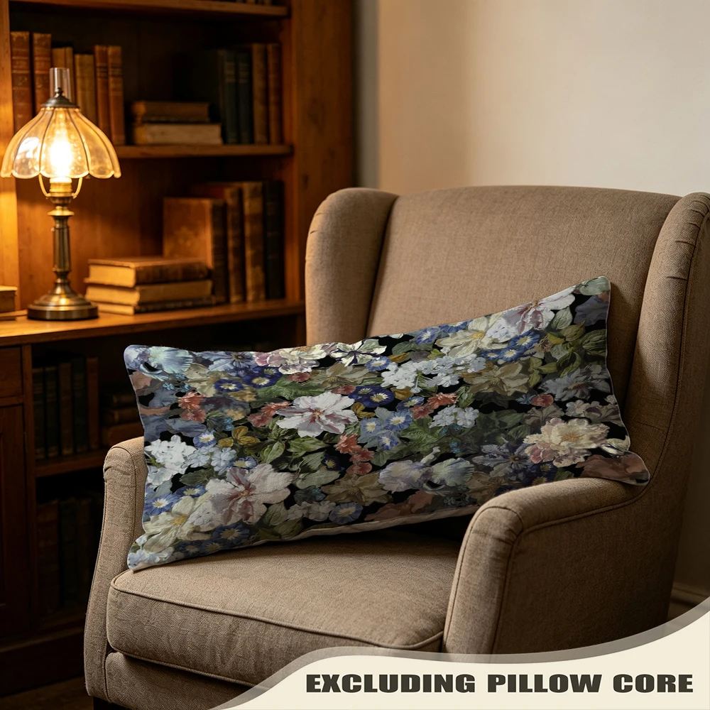 Blue Green Ocean Floral Print Long Pillow Cover, Coastal Style, Spa Decorative, Polyester, Anniversary Gift, Stylish, Chic