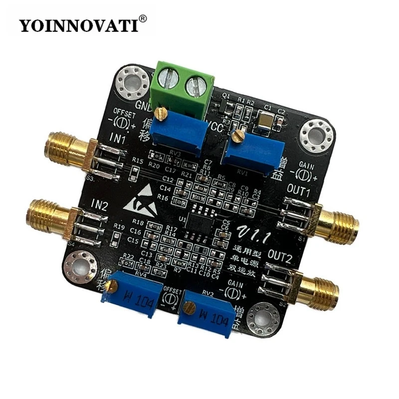 TLV9062 Dual Op Amp Module, 10MHz Bandwidth, Adjustable Gain, Single Supply 2.5V-5V, Operational Amplifier Board