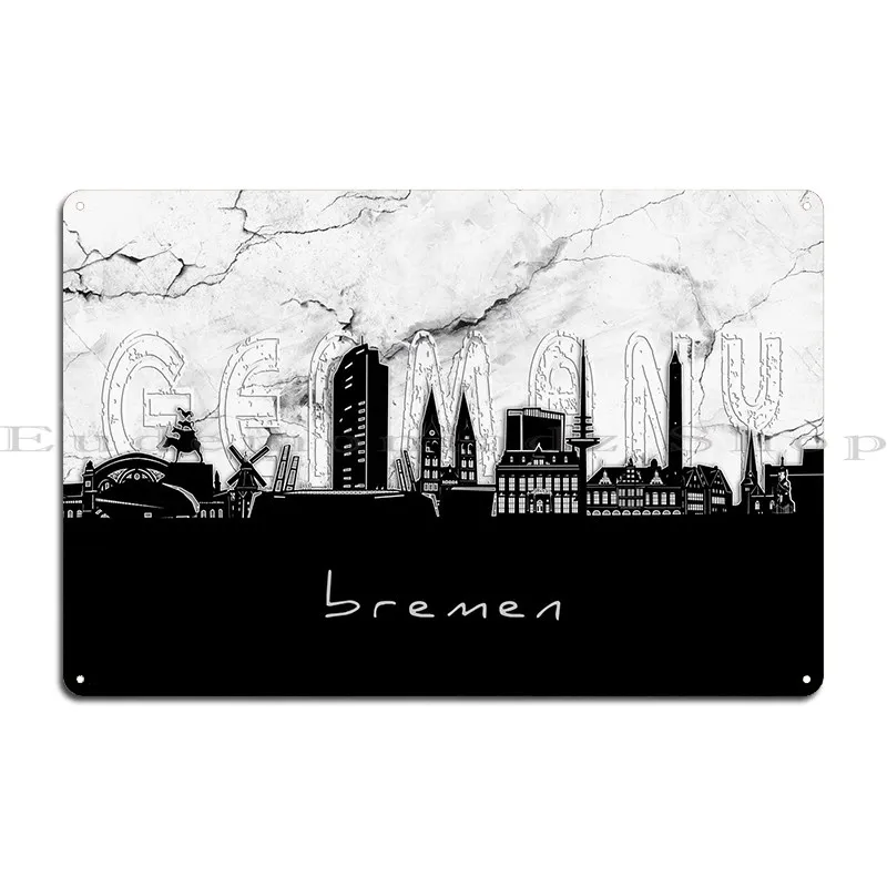 Bremen Skyline Marble Metal Sign Custom Plaques Iron Club Mural Tin Sign Poster