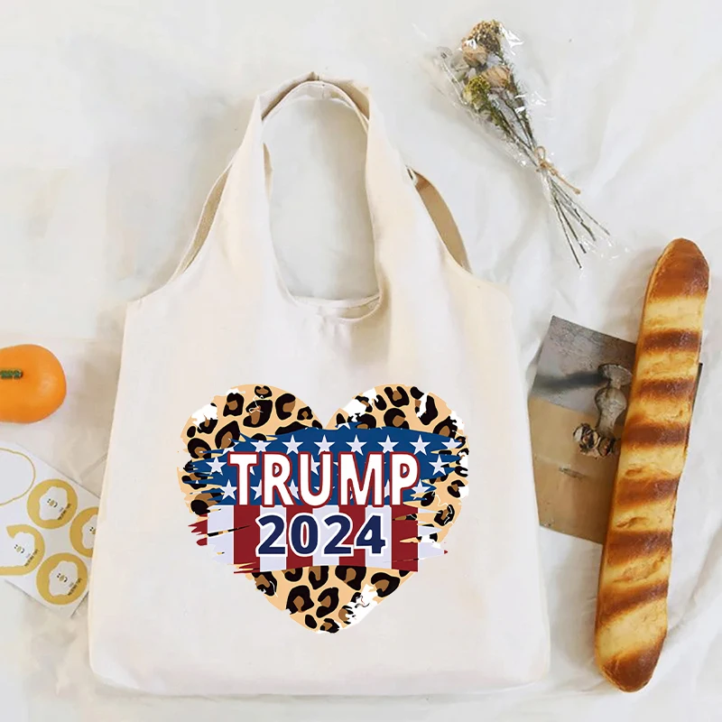 Election Themed Printed Canvas Tote Bag Organizer Large Capacity Travel Portable Shoulder Bag Eco-friendly Reusable Shopping Bag